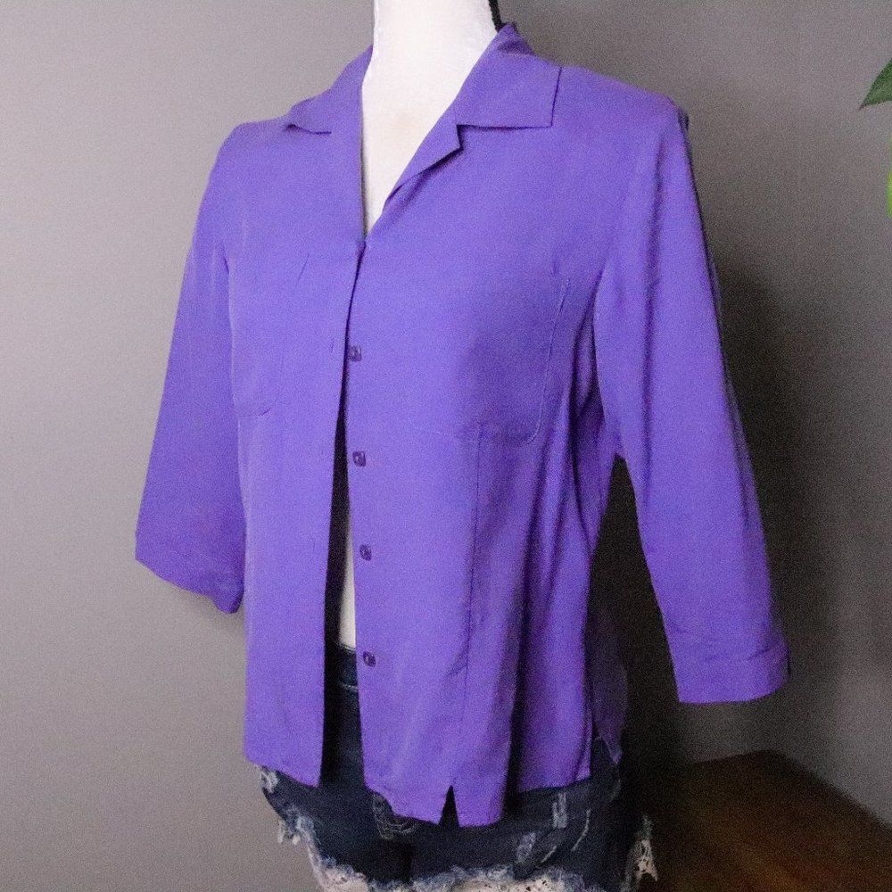 Vintage | Silk Button‎ Up Shirt Small 3/4 Sleeves